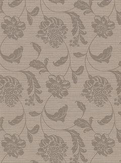 Holiday Jacobean Wallpaper by York Wallcoverings features a beige background with large, stylized flowers and curved light brown leaves on subtle stripes.