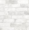 Rustin Reclaimed Bricks Wallpaper by York Wallcoverings features white and light gray bricks with a weathered, slightly rough texture and visible mortar lines in a staggered horizontal pattern.
