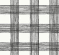 Scarborough Striated Plaid Wallpaper Wallpaper A-Street Prints Double Roll Black 