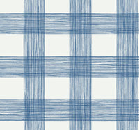 Scarborough Striated Plaid Wallpaper Wallpaper A-Street Prints Double Roll Indigo 