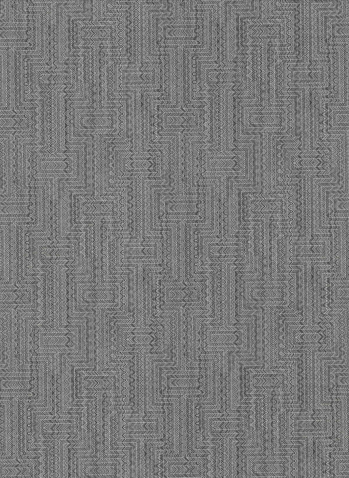 York Wallcoverings’ Greek Key Wallpaper features a gray textured fabric effect with a subtle, repeating geometric zigzag and chevron pattern for an intricate, woven look. Its soft matte finish and varied shading add depth to any space.