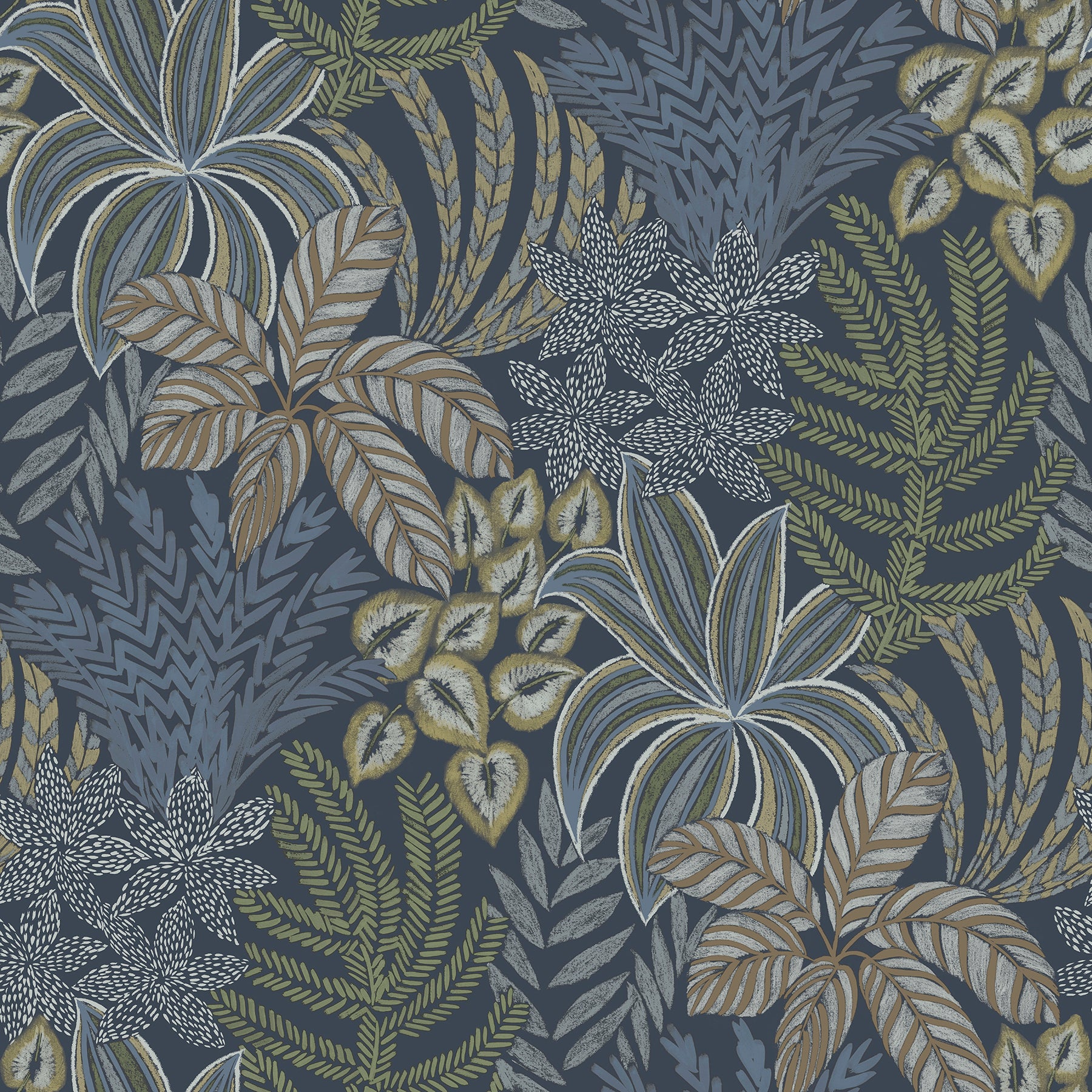 Sumner Woodland Botanical Wallpaper Wallpaper A-Street Prints Double Roll Navy 