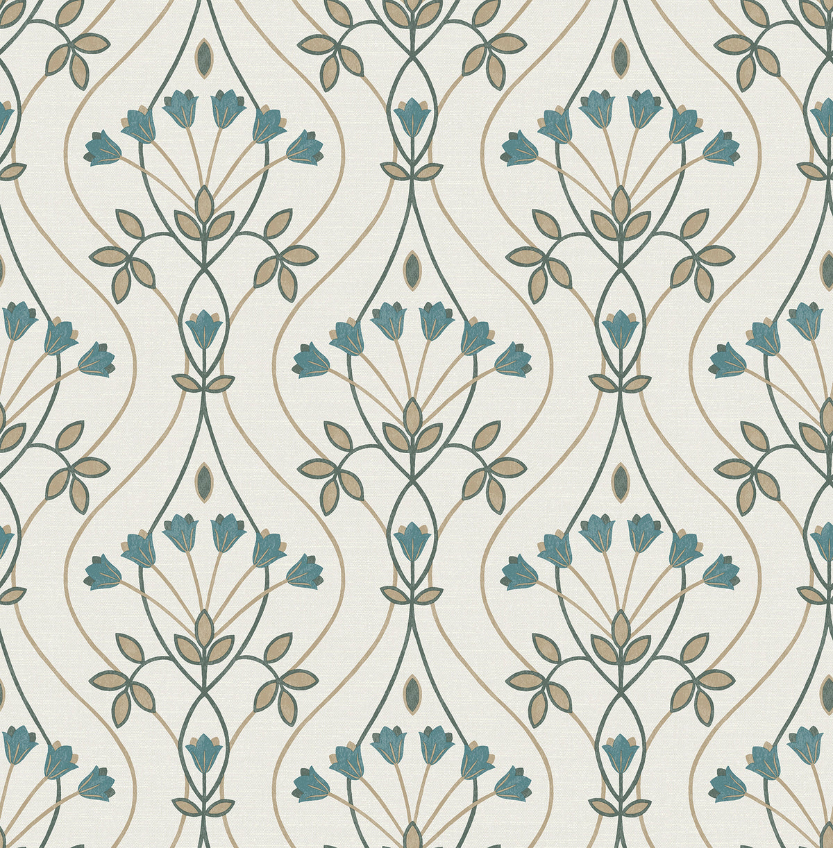 Dard Tulip Ogee Wallpaper Wallpaper A-Street Prints Double Roll Teal 