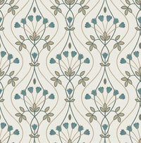 Dard Tulip Ogee Wallpaper Wallpaper A-Street Prints Double Roll Teal 