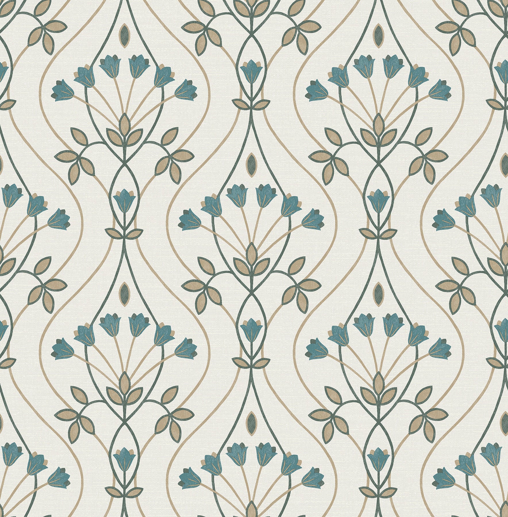 Dard Tulip Ogee Wallpaper Wallpaper A-Street Prints Double Roll Teal 