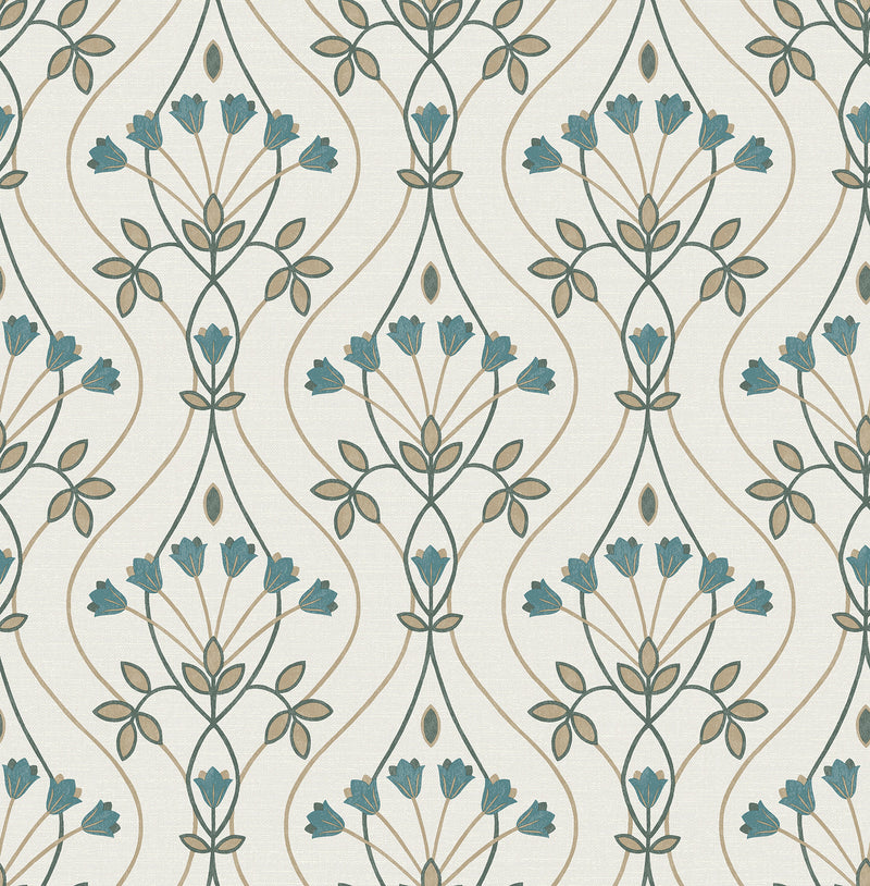 Dard Tulip Ogee Wallpaper Wallpaper A-Street Prints Double Roll Teal 