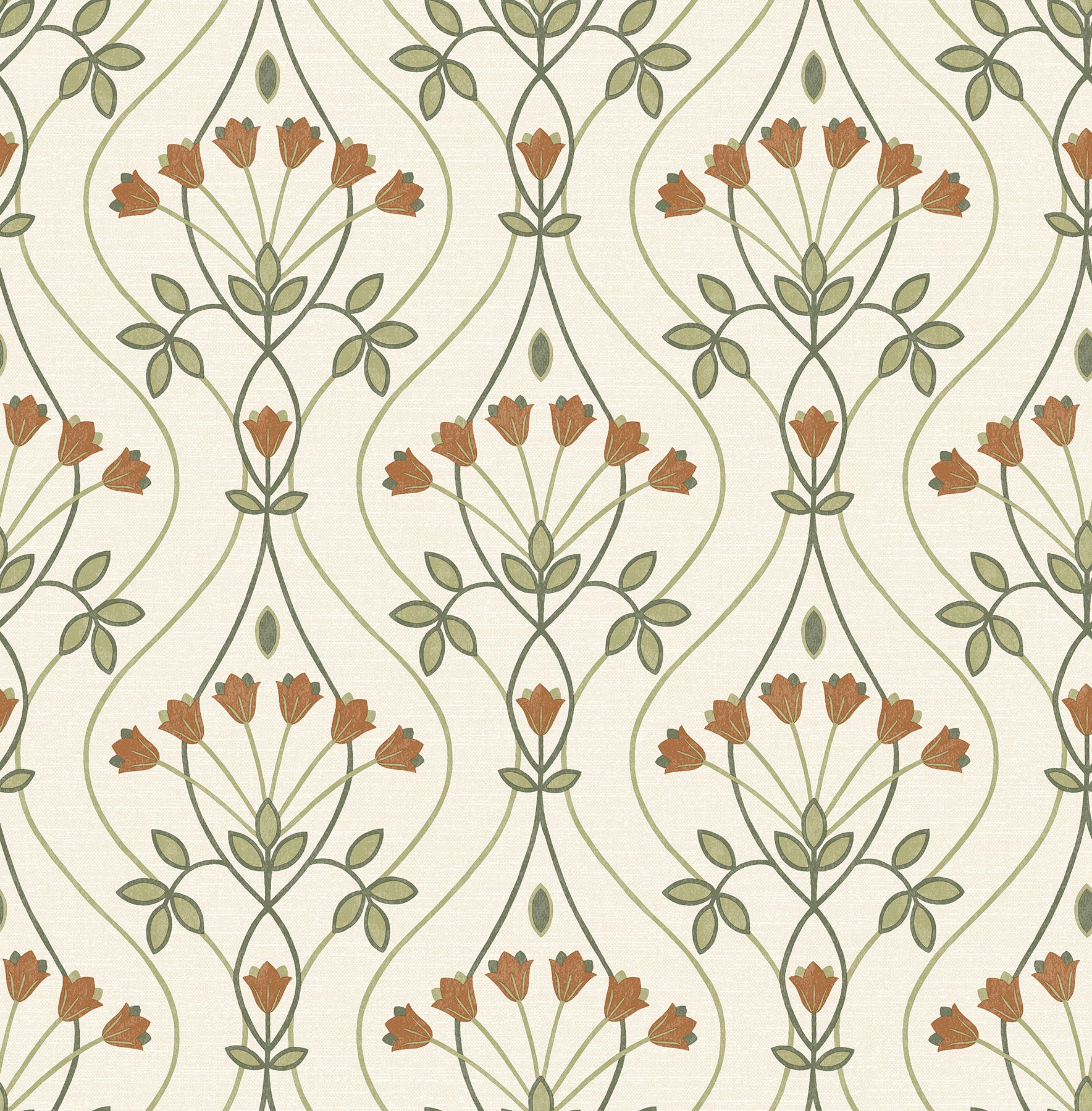 Dard Tulip Ogee Wallpaper Wallpaper A-Street Prints Double Roll Green 