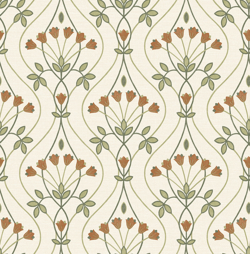 Dard Tulip Ogee Wallpaper Wallpaper A-Street Prints Double Roll Green 