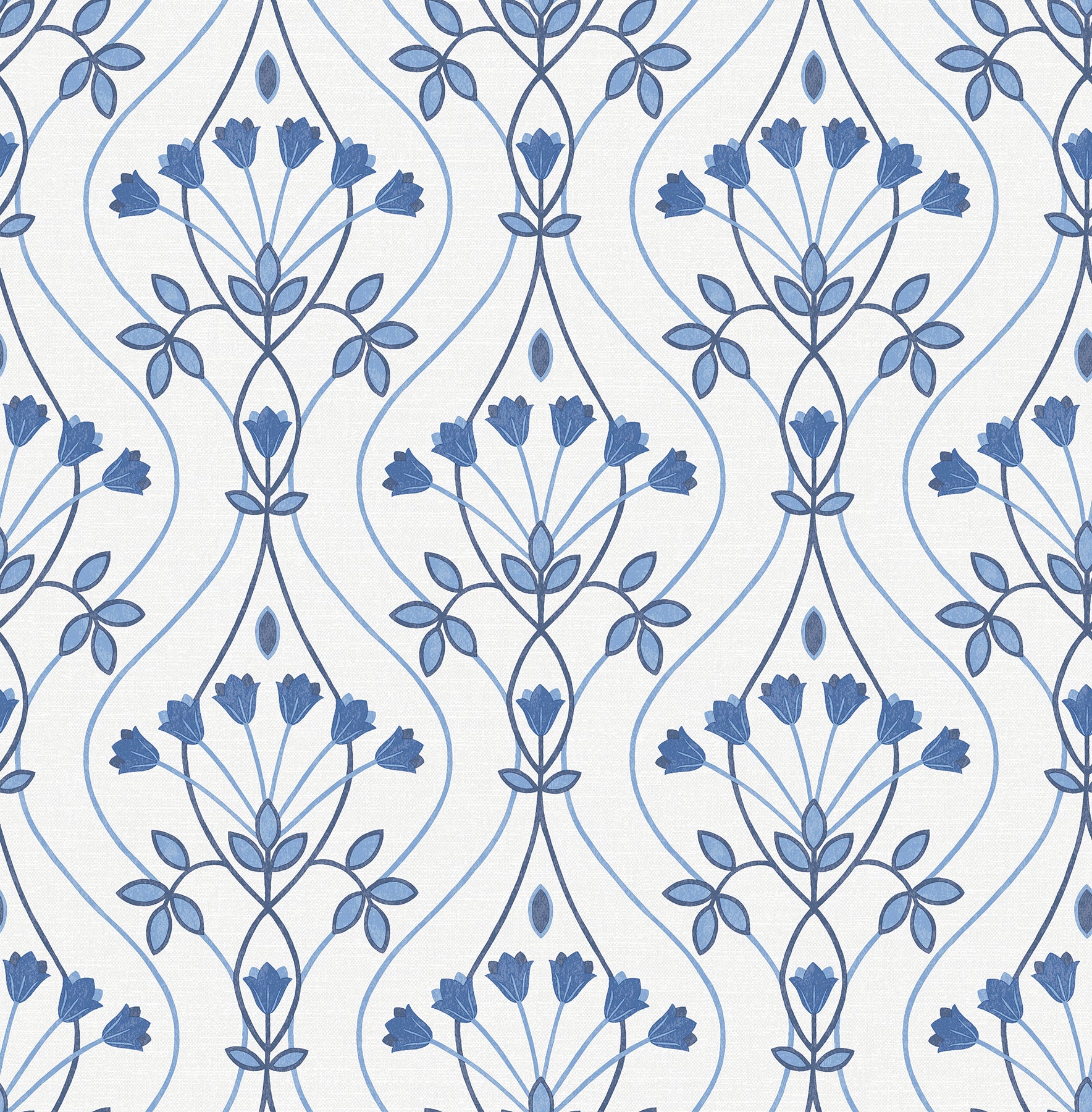 Dard Tulip Ogee Wallpaper Wallpaper A-Street Prints Double Roll Blue 