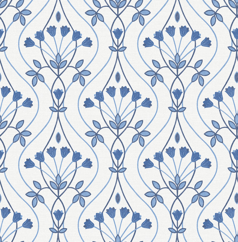 Dard Tulip Ogee Wallpaper Wallpaper A-Street Prints Double Roll Blue 