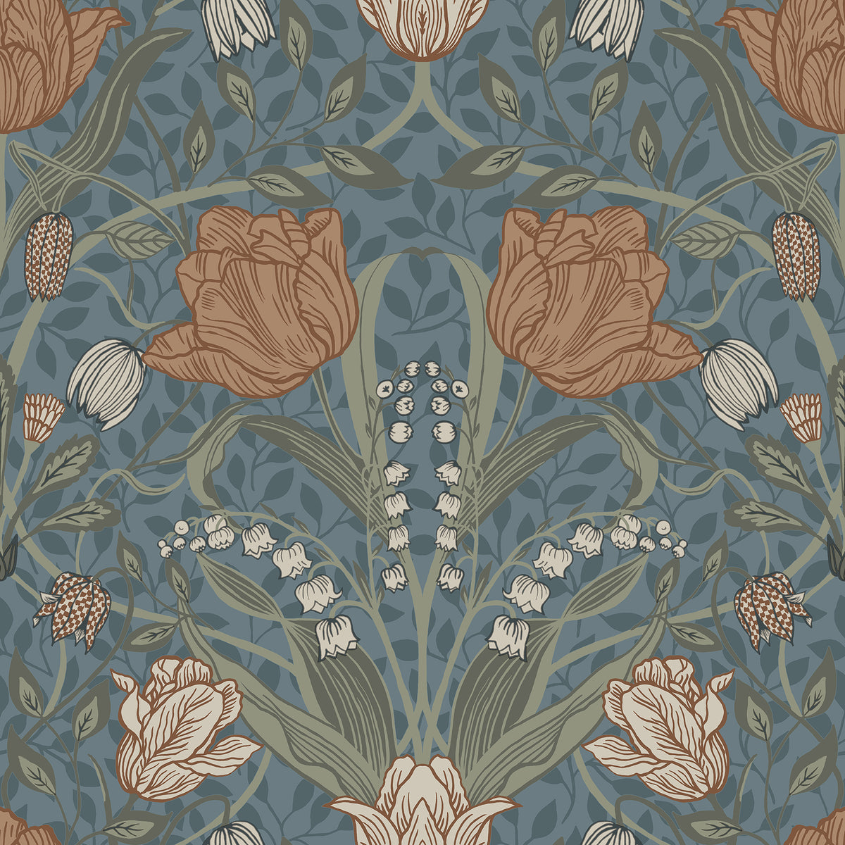 Filippa Tulip Wallpaper Wallpaper A-Street Prints Double Roll Blue 