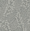 Introducing the Elin Berry Botanical Wallpaper by York Wallcoverings, featuring a seamless and elegant nature-inspired design with white leaves, branches, and berries set against a gray background.