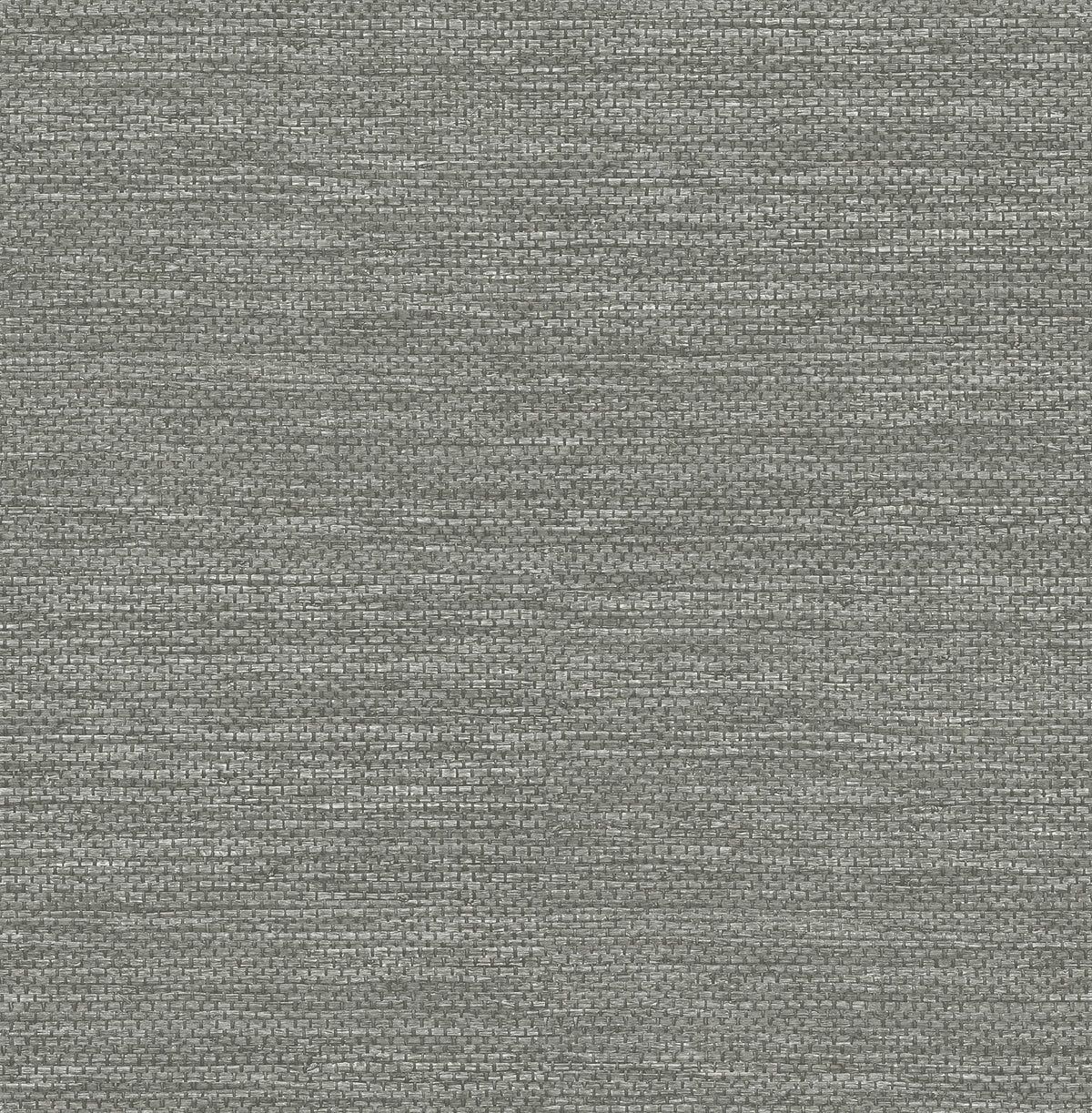 A close-up view of York Wallcoverings’ Malin Faux Grasscloth Wallpaper in gray, featuring a subtle, slightly mottled texture with visible horizontal and vertical threads.