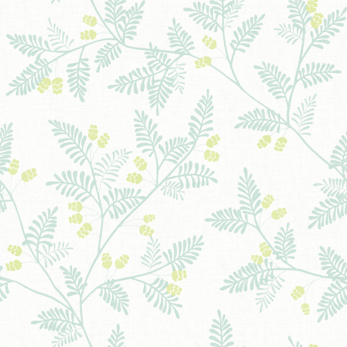 The Ardell Botanical Wallpaper by York Wallcoverings showcases a light green and yellow botanical pattern with delicate leafy branches and small clusters of berries set against a white background.