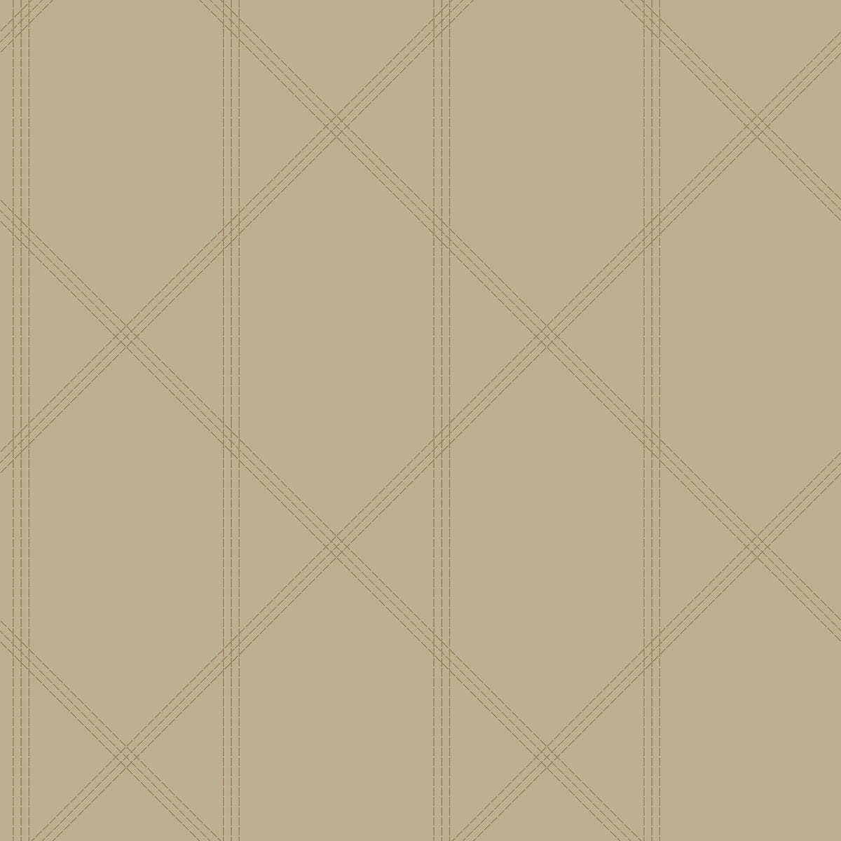 The Walcott Stitched Trellis Wallpaper by York Wallcoverings features a beige background adorned with a refined diamond pattern, created from thin, intersecting light brown lines for a subtle and elegant geometric grid effect.