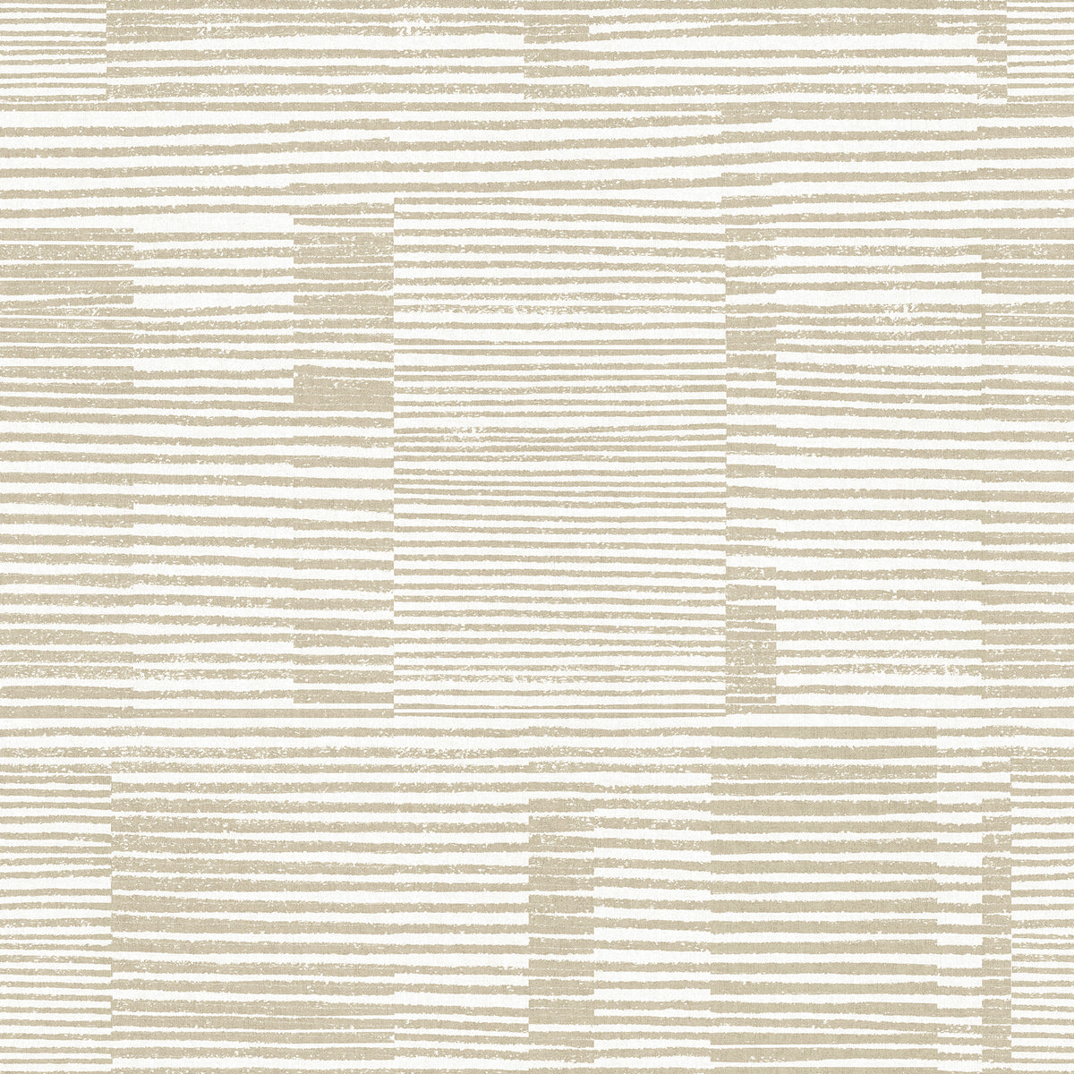 Callaway Woven Stripes Wallpaper by York Wallcoverings features a beige and white abstract pattern composed of horizontal and vertical lines, creating irregular rectangles and squares in a repetitive, grid-like design.