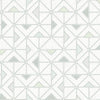 The Jekyl Triangles Wallpaper by York Wallcoverings features a modern, symmetrical design with interlocking triangles and lines in light gray and subtle pastel shades on a white background.