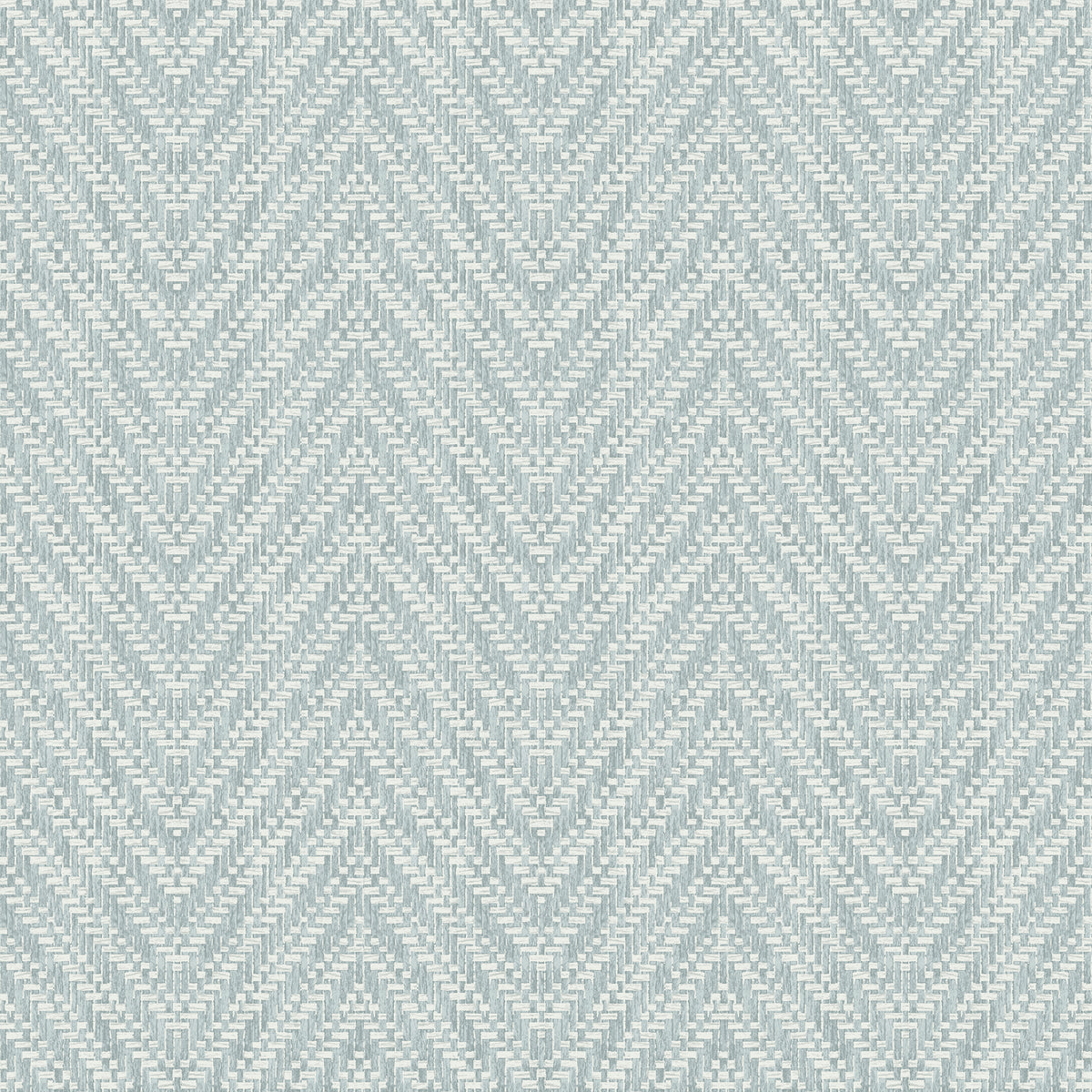 Introducing the Glynn Chevron Wallpaper by York Wallcoverings, featuring a light blue and white zigzag chevron pattern with a woven, textile-inspired texture that creates a repeating geometric design across your walls.