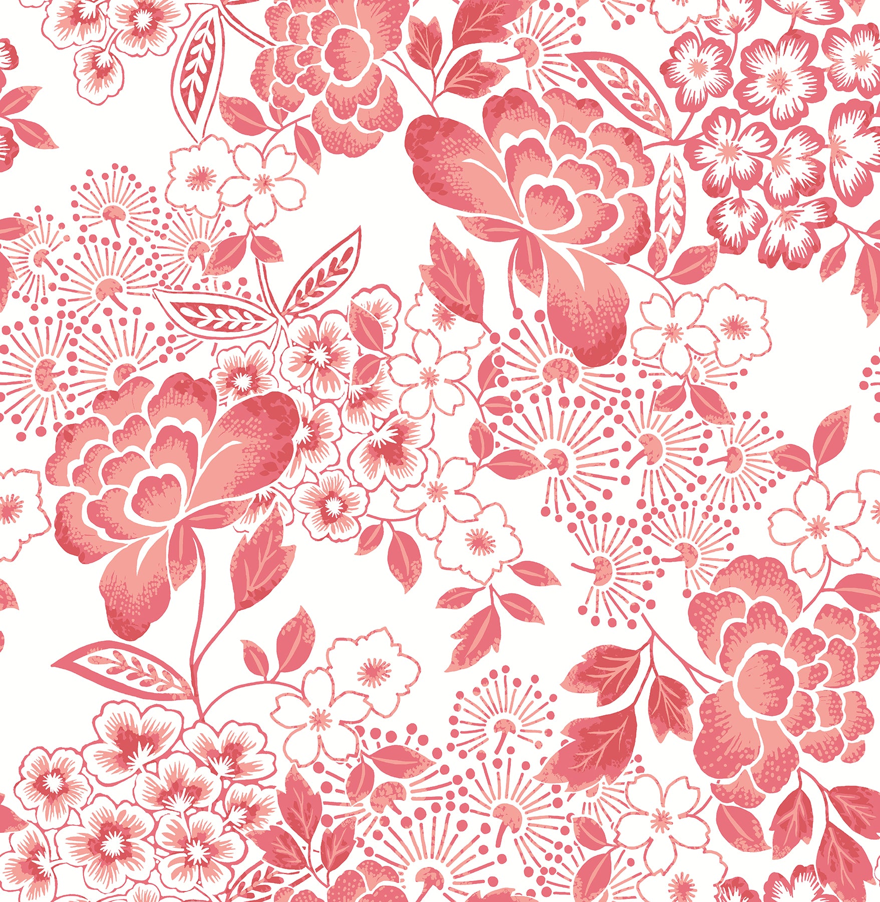 Irina Floral Blooms Wallpaper Wallpaper A-Street Prints Double Roll Coral 