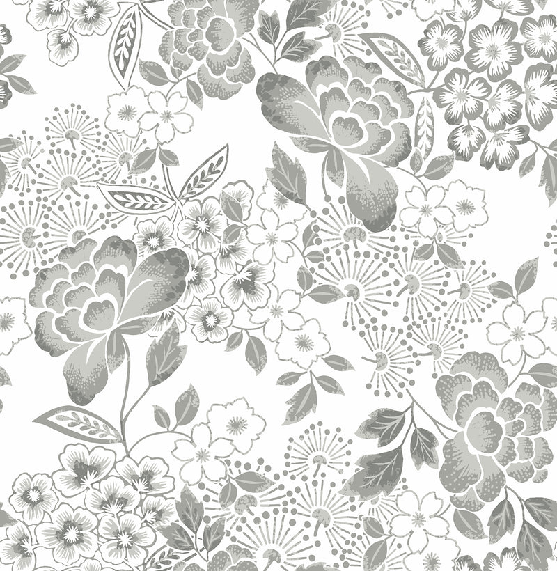 Irina Floral Blooms Wallpaper Wallpaper A-Street Prints Double Roll Grey 