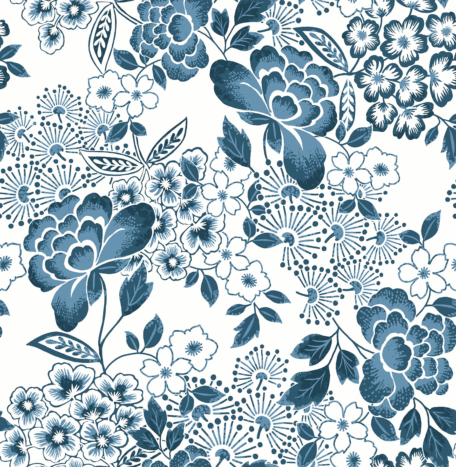 Irina Floral Blooms Wallpaper Wallpaper A-Street Prints Double Roll Blue 