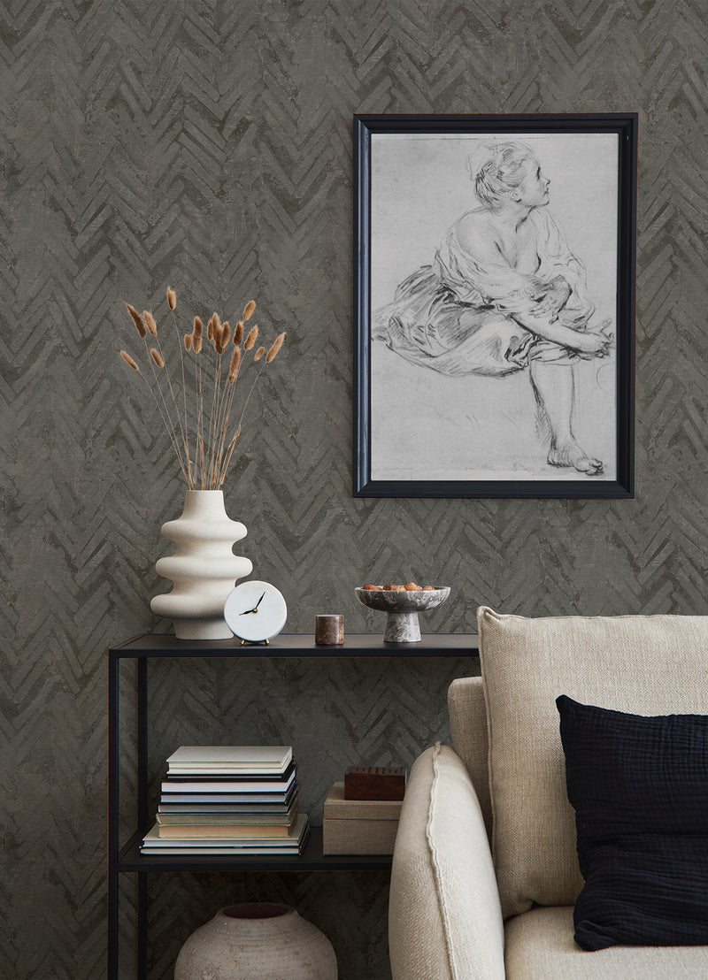 Amesemi Distressed Herringbone Wallpaper Wallpaper A-Street Prints   