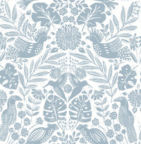 Nestle Blue Bird Block Print Wallpaper Wallpaper A-Street Prints Double Roll Blue 