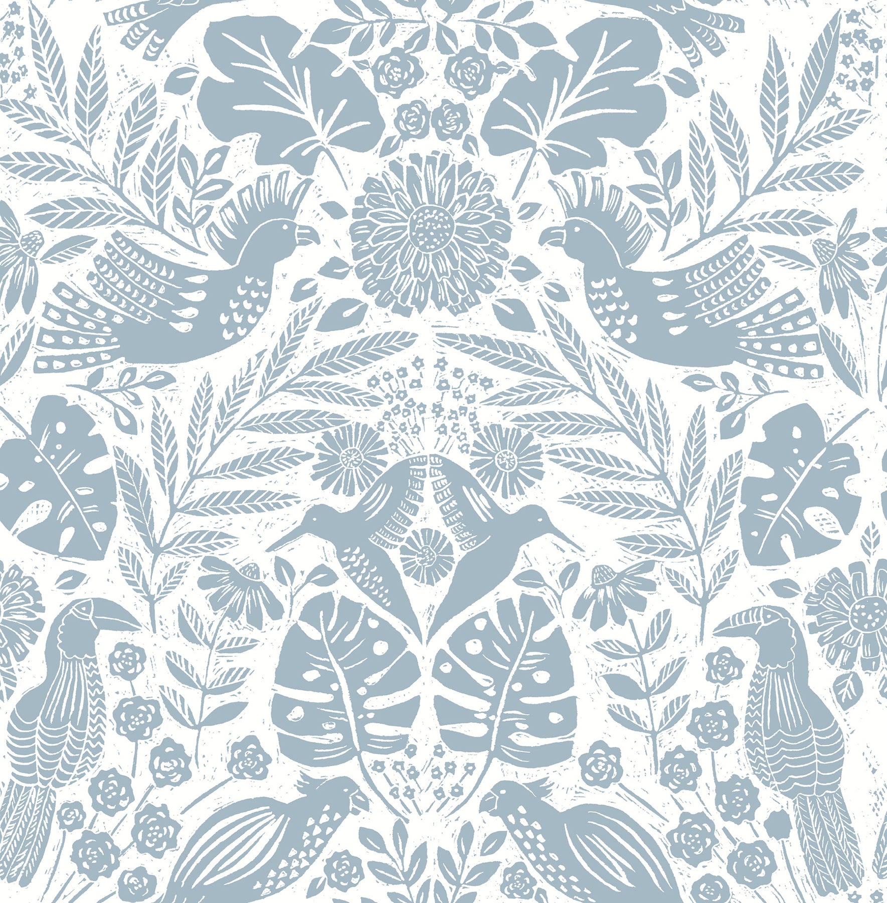 Nestle Blue Bird Block Print Wallpaper Wallpaper A-Street Prints Double Roll Blue 