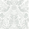 Nestle Blue Bird Block Print Wallpaper Wallpaper A-Street Prints Double Roll Light Grey 