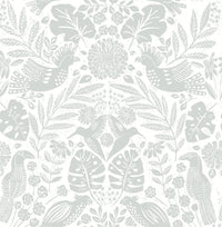 Nestle Blue Bird Block Print Wallpaper Wallpaper A-Street Prints Double Roll Light Grey 