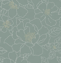 Gardena Sea Green Embroidered Floral Wallpaper Wallpaper A-Street Prints Double Roll Sea Green 