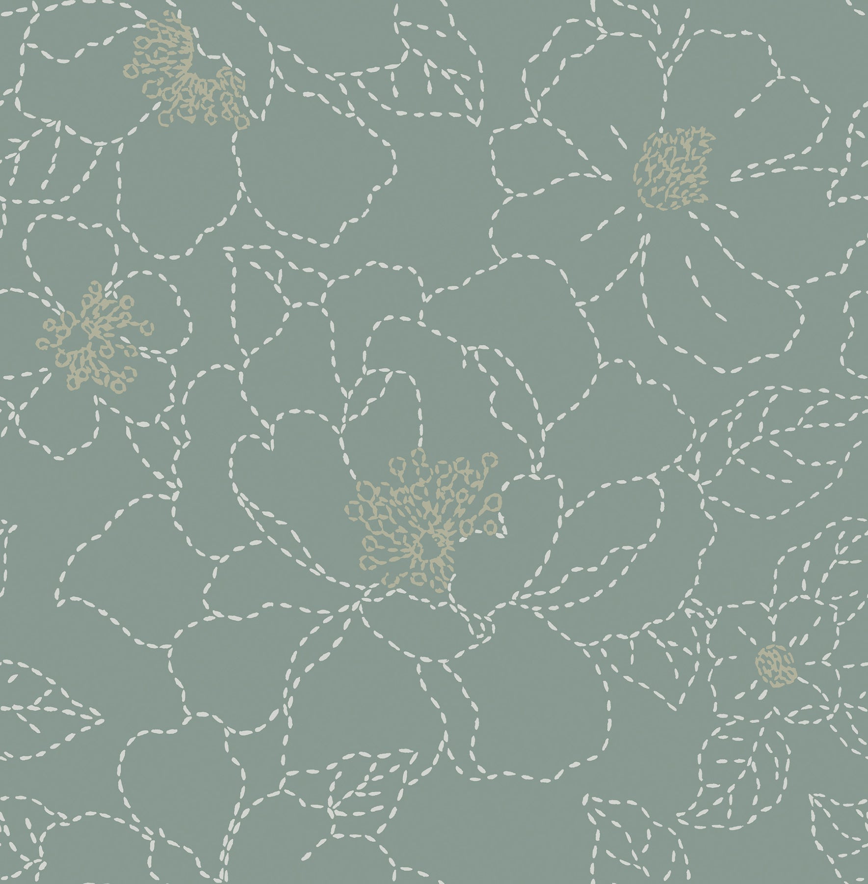 Gardena Sea Green Embroidered Floral Wallpaper Wallpaper A-Street Prints Double Roll Sea Green 