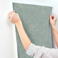 Gardena Sea Green Embroidered Floral Wallpaper Wallpaper A-Street Prints   