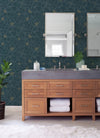 Gardena Sea Green Embroidered Floral Wallpaper Wallpaper A-Street Prints   