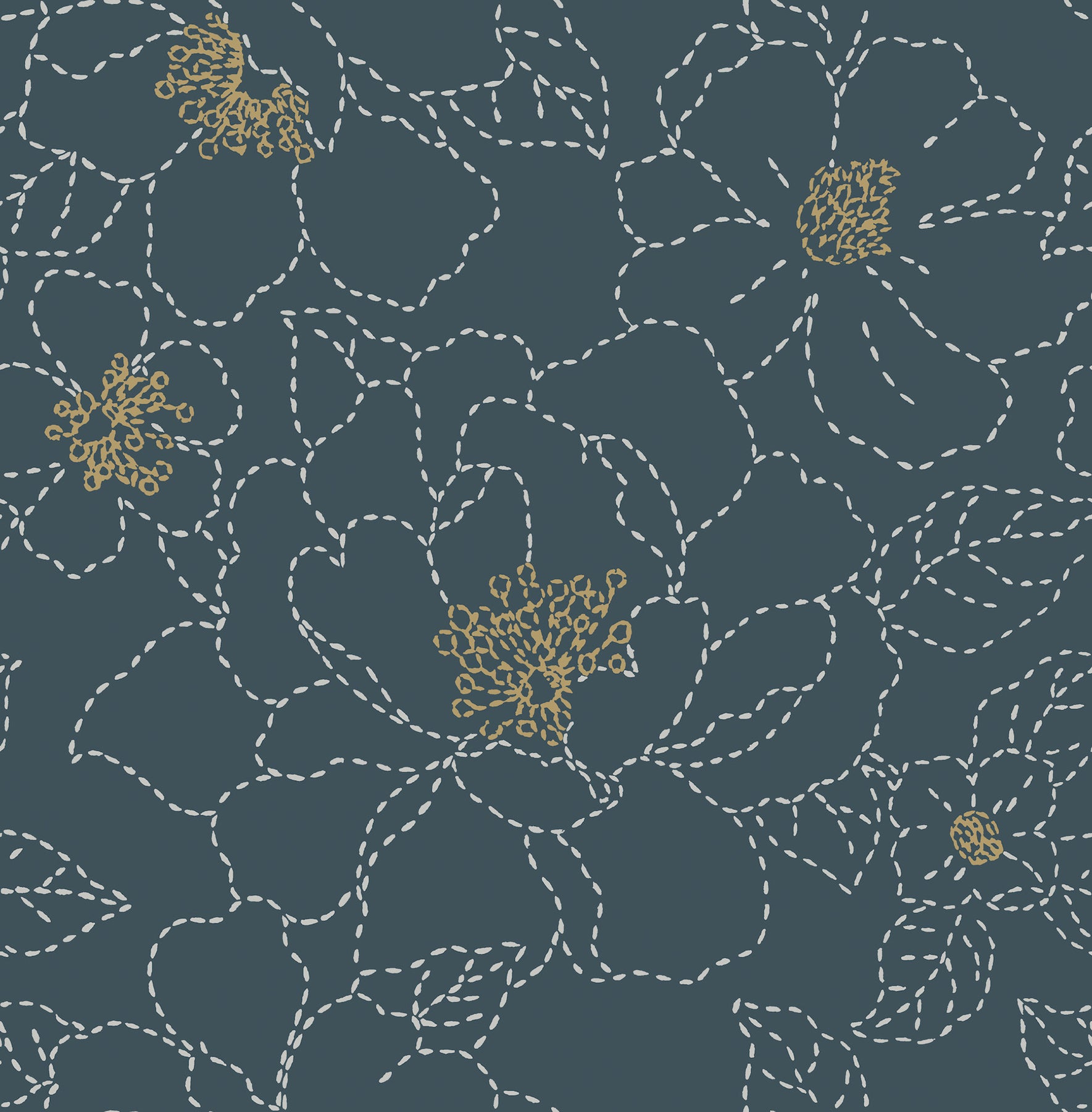 Gardena Sea Green Embroidered Floral Wallpaper Wallpaper A-Street Prints Double Roll Indigo 