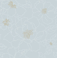 Gardena Sea Green Embroidered Floral Wallpaper Wallpaper A-Street Prints Double Roll Sky Blue 