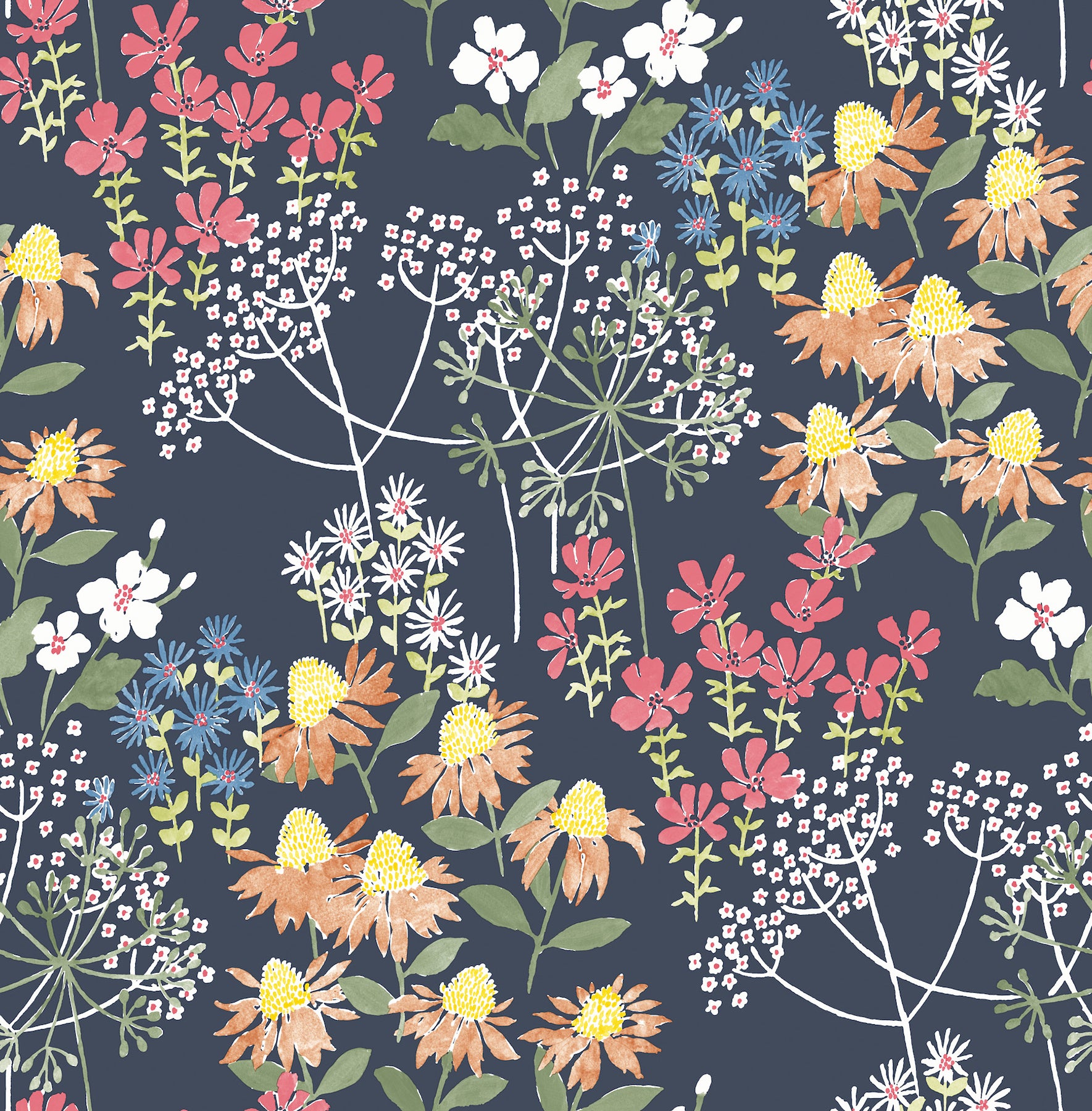 Cultivate Navy Springtime Blooms Wallpaper Wallpaper A-Street Prints Double Roll Navy 