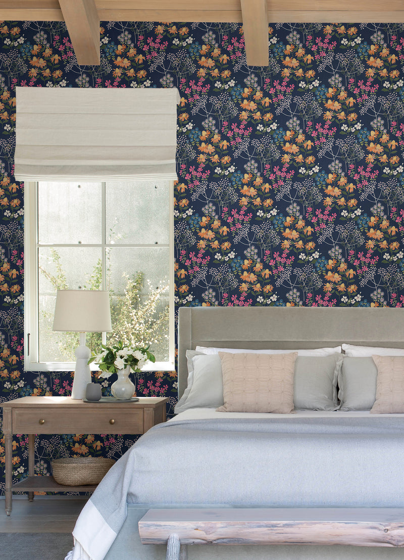 Cultivate Navy Springtime Blooms Wallpaper Wallpaper A-Street Prints   