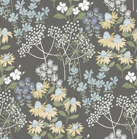 Cultivate Navy Springtime Blooms Wallpaper Wallpaper A-Street Prints Double Roll Grey 