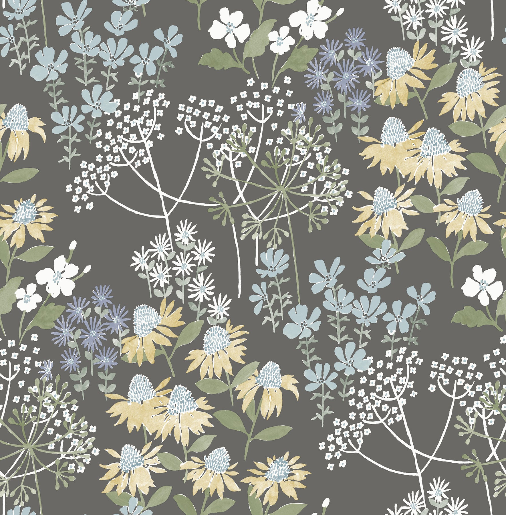 Cultivate Navy Springtime Blooms Wallpaper Wallpaper A-Street Prints Double Roll Grey 