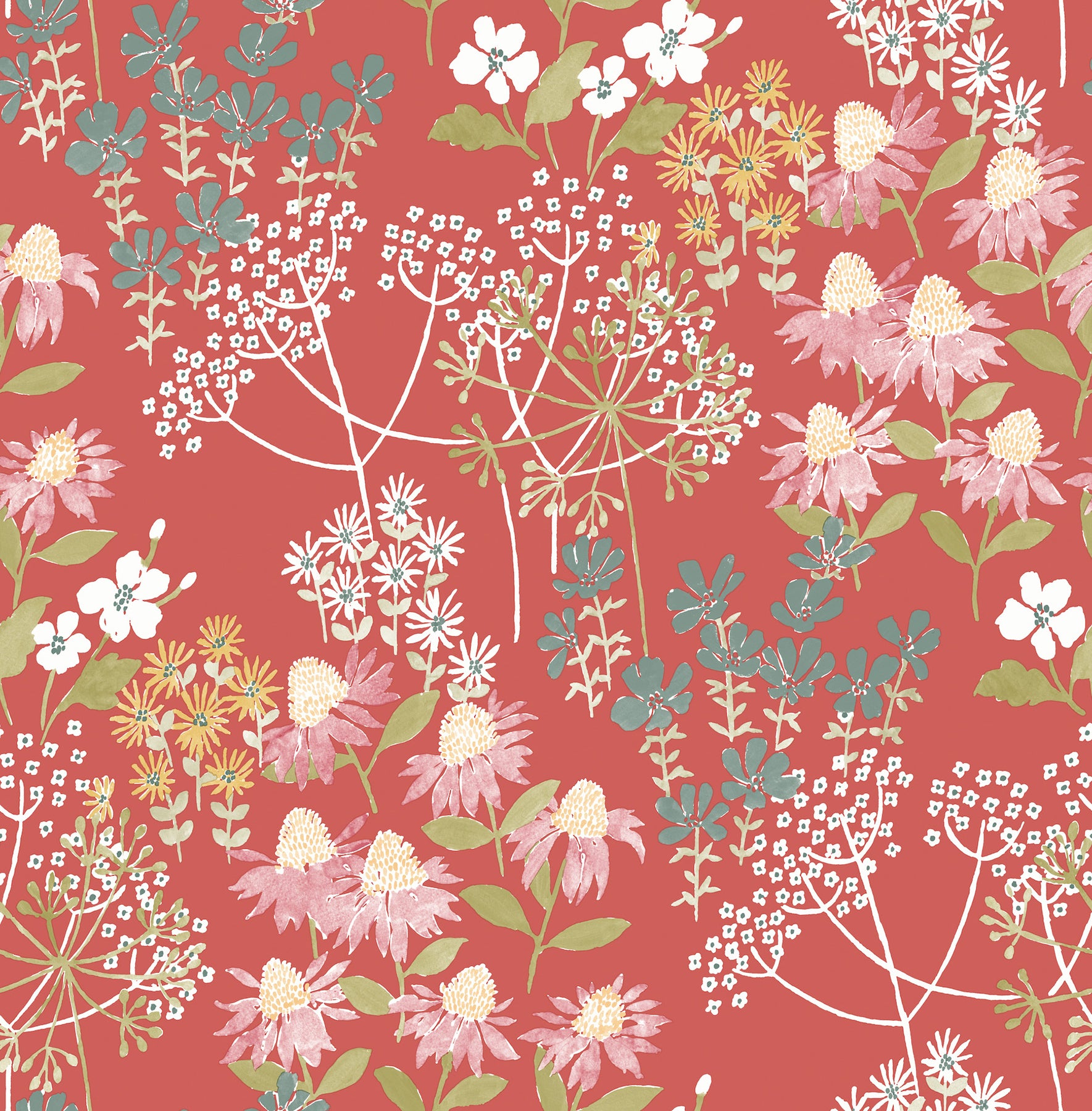 Cultivate Navy Springtime Blooms Wallpaper Wallpaper A-Street Prints Double Roll Red 