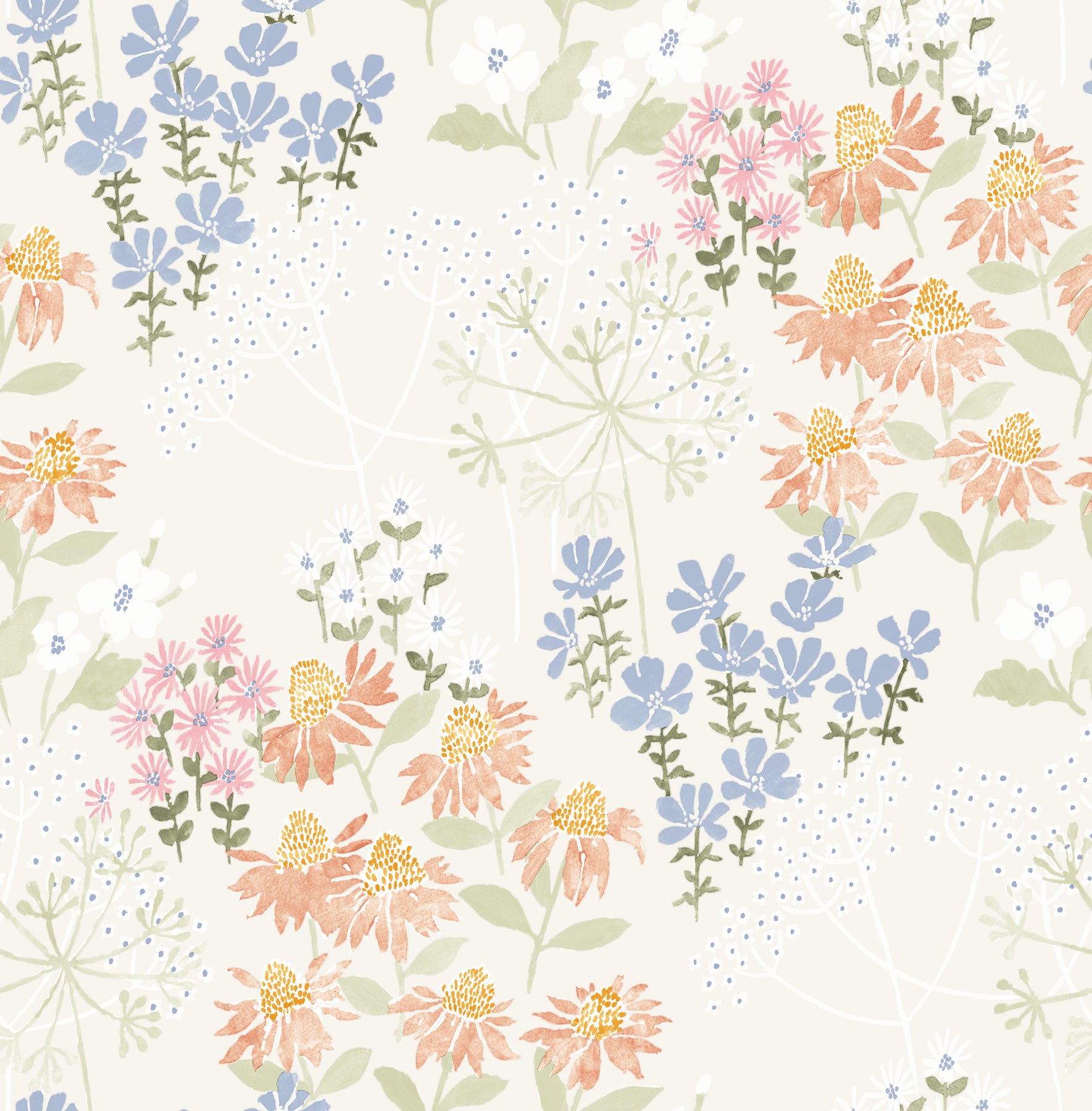 Cultivate Navy Springtime Blooms Wallpaper Wallpaper A-Street Prints Double Roll Pastel 