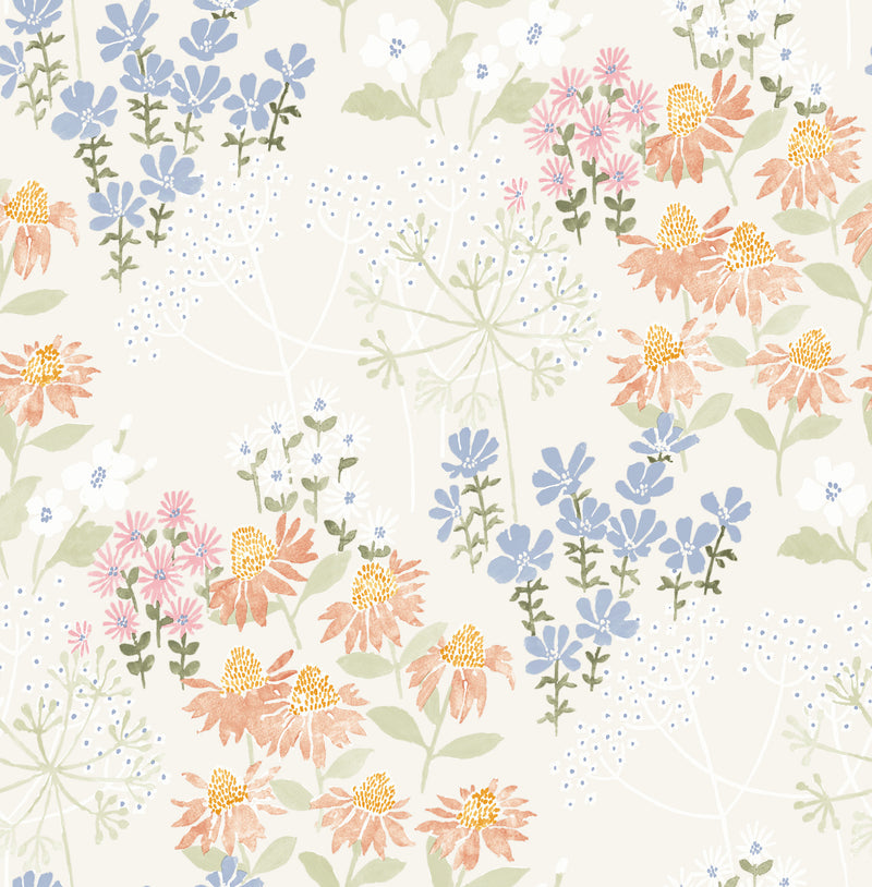 Cultivate Navy Springtime Blooms Wallpaper Wallpaper A-Street Prints Double Roll Pastel 