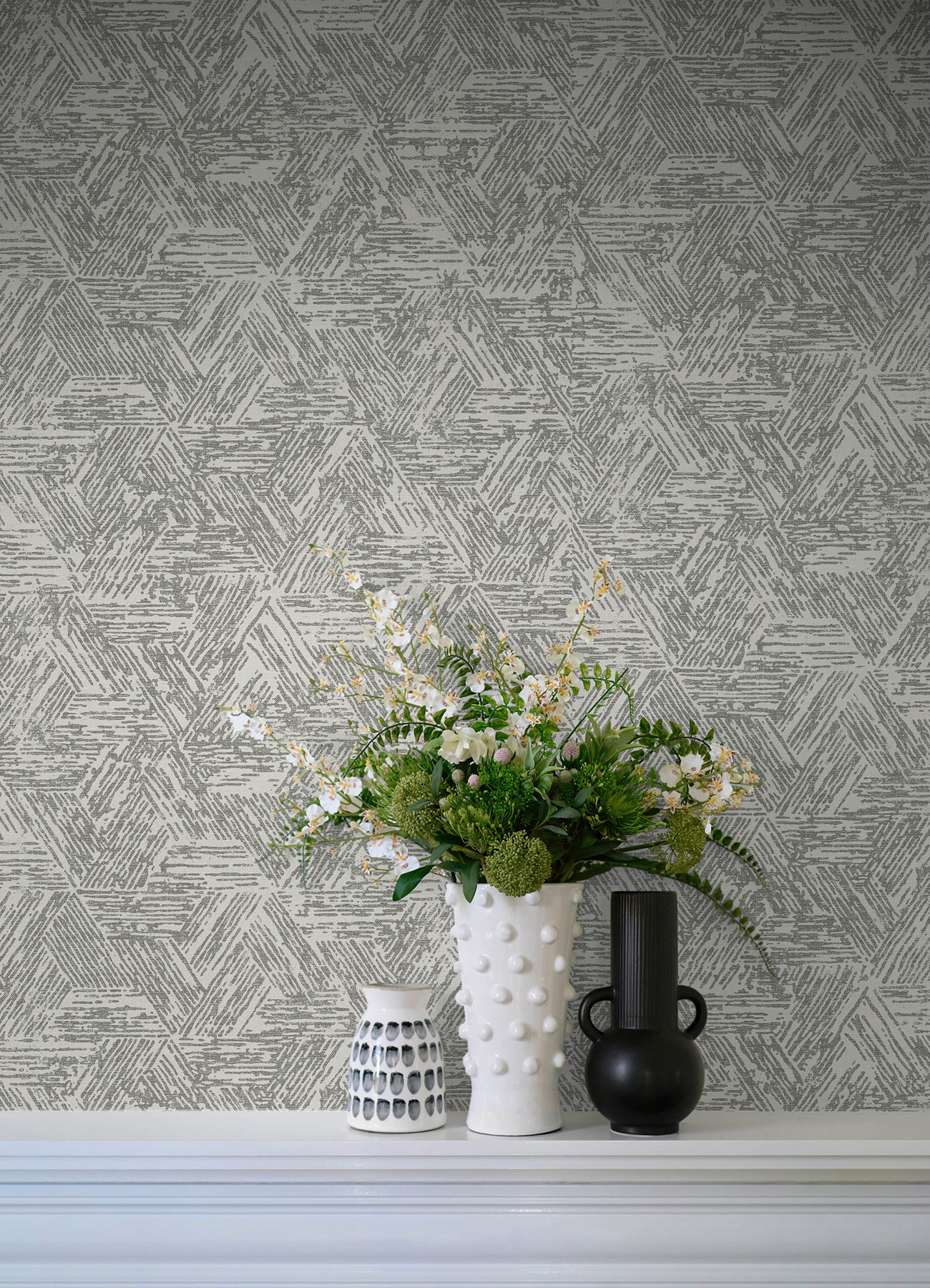 Retreat Charcoal Quilted Geometric Wallpaper Wallpaper A-Street Prints   