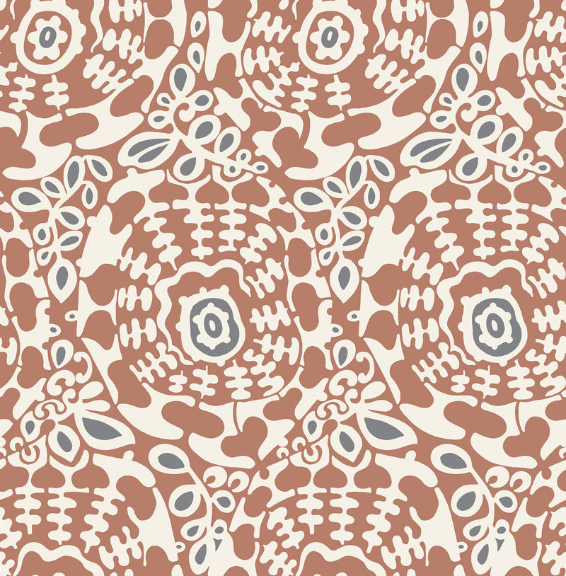 Divine Slate Abstract Medallion Wallpaper Wallpaper A-Street Prints Double Roll Rust 