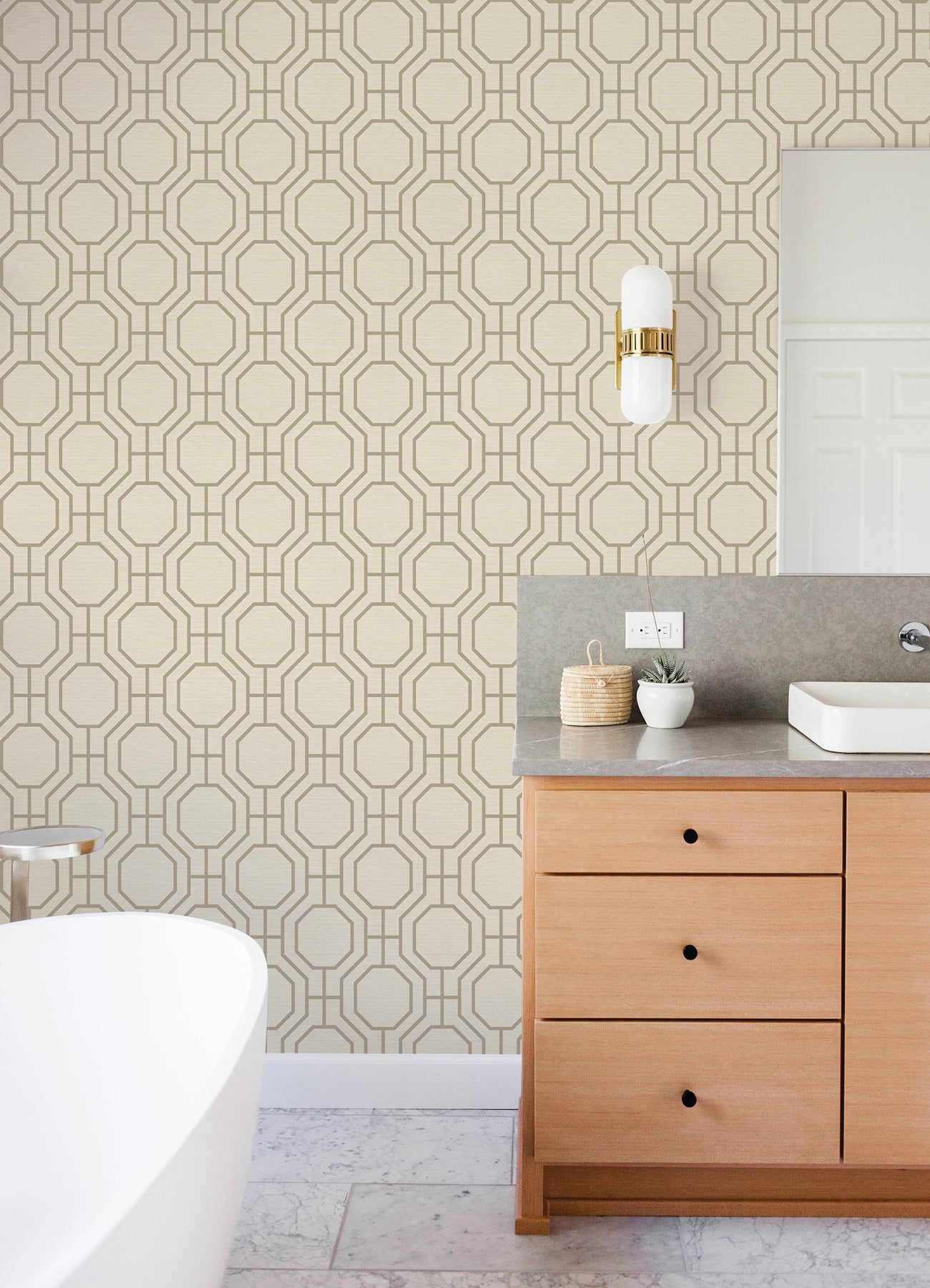 Manor Taupe Geometric Trellis Wallpaper Wallpaper A-Street Prints   