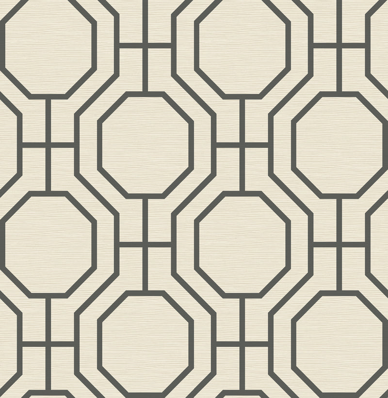 Manor Taupe Geometric Trellis Wallpaper Wallpaper A-Street Prints Double Roll Black 