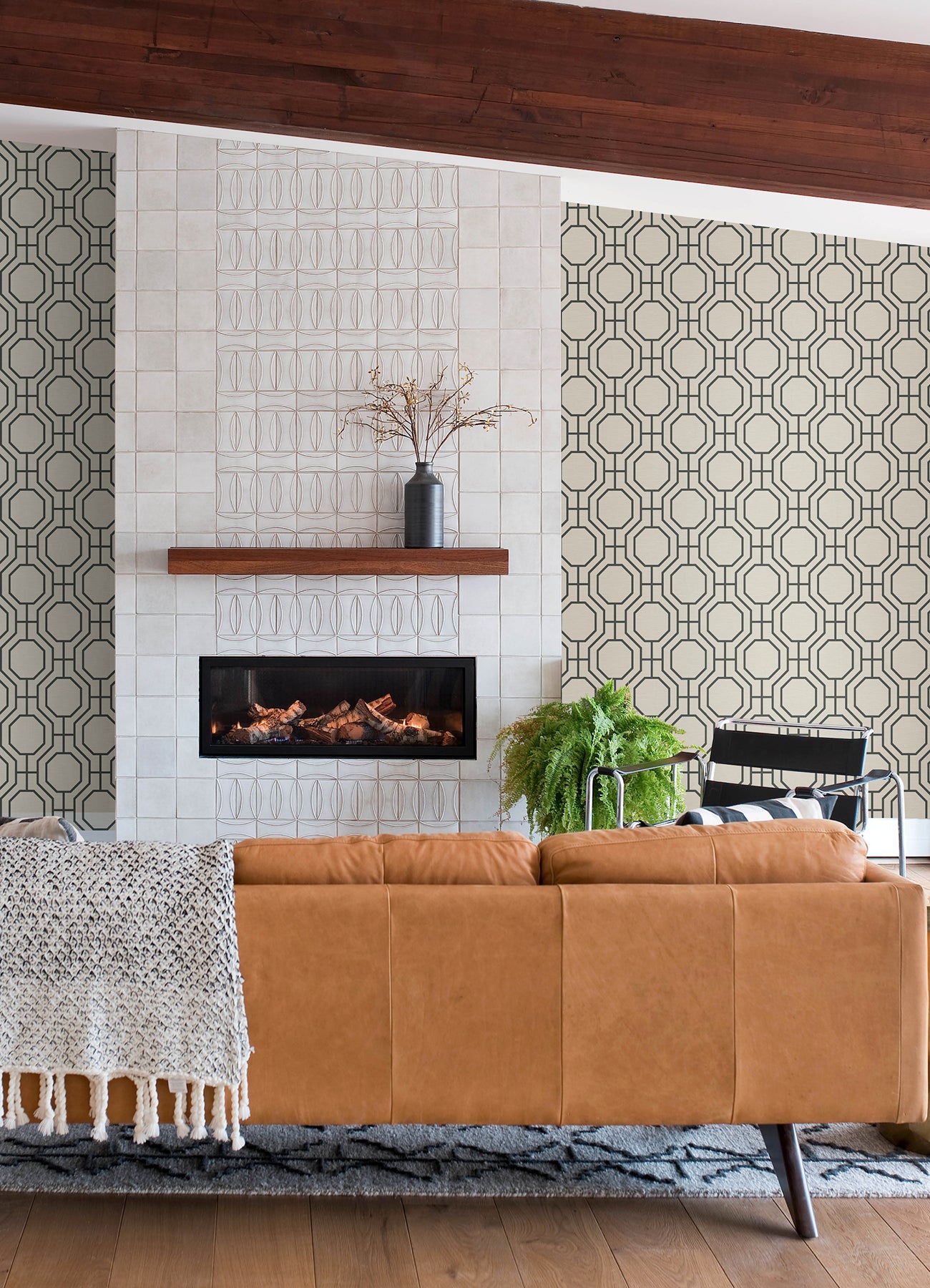 Manor Taupe Geometric Trellis Wallpaper Wallpaper A-Street Prints   