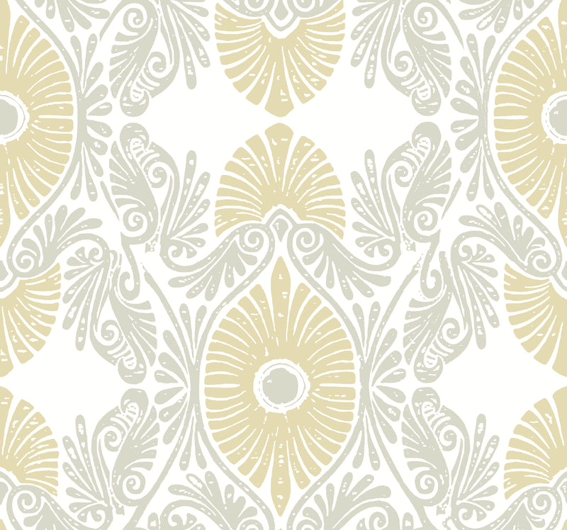 Villa Light Yellow Embellished Ogee Wallpaper Wallpaper A-Street Prints Double Roll Light Yellow 