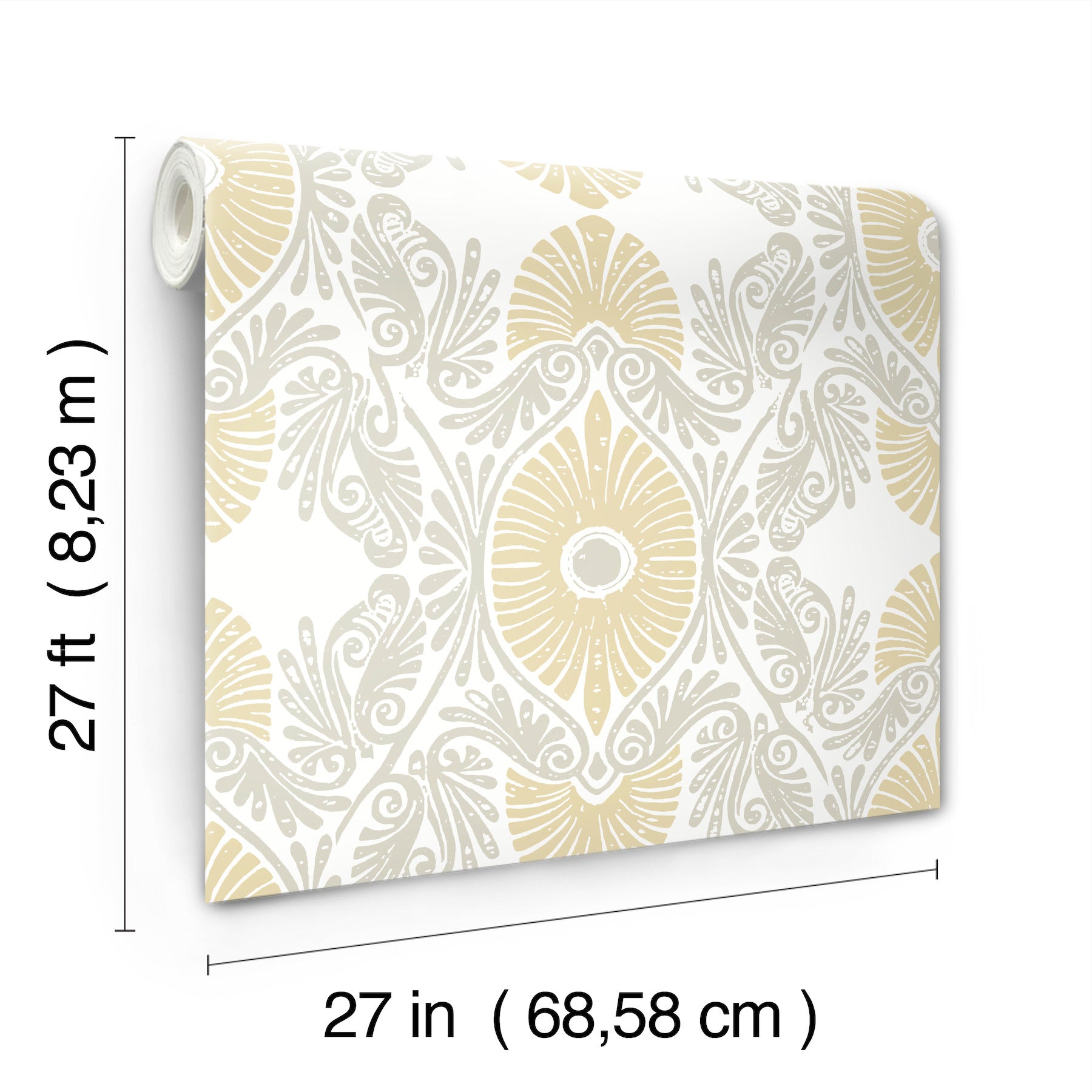 Villa Light Yellow Embellished Ogee Wallpaper Wallpaper A-Street Prints   